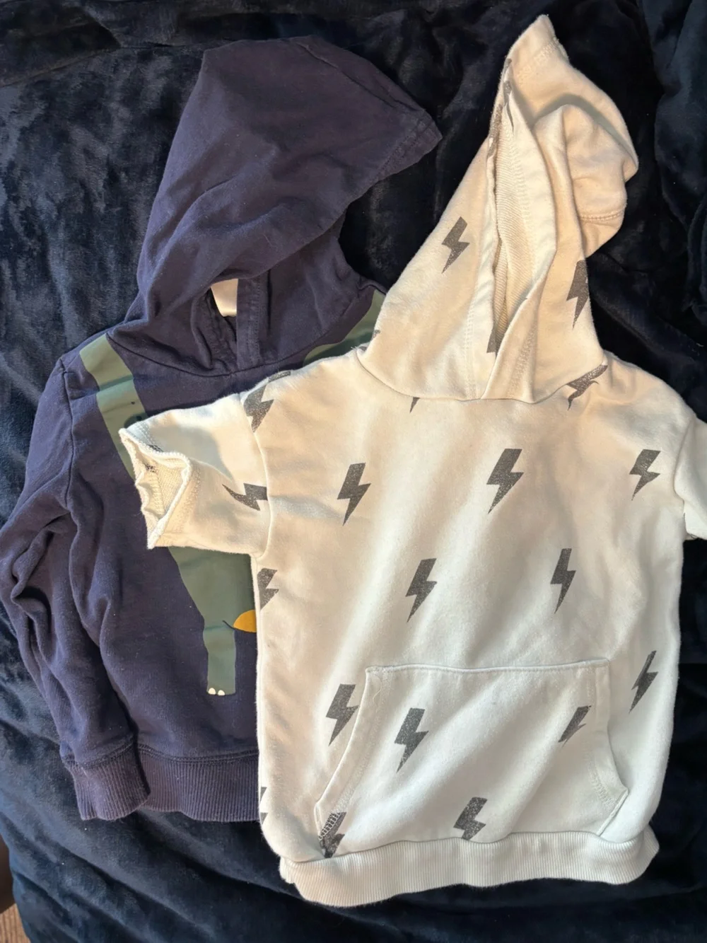 2T Kids Cream Lightning Print Hoodie and Dinosaur Hoodie